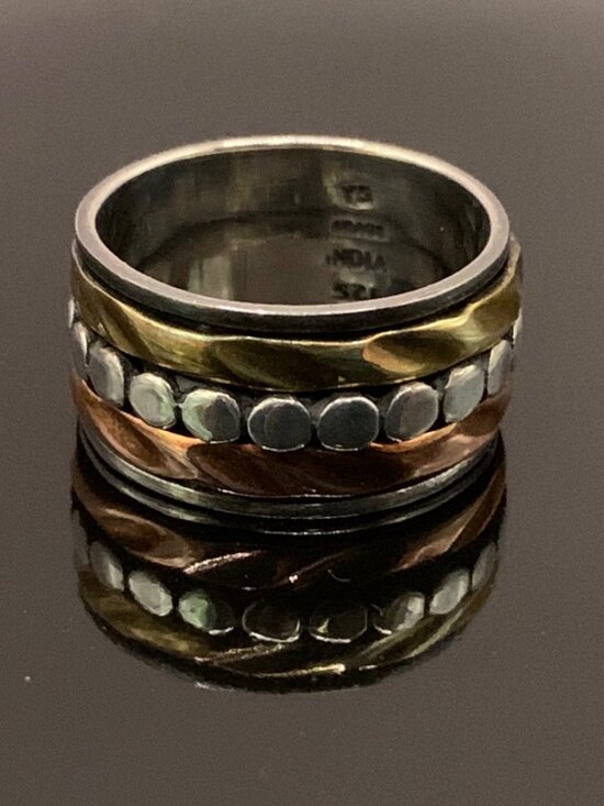 Sterling Silver Copper Brass Spinner Fidget Band Ring Size 9 J874 - Picture 2 of 8